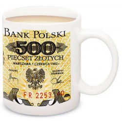 Kubek z banknotem 20 zł głęboki PRL. W obiegu w latach 1950 – 1977.